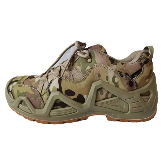 Comfortabele en ademende Armando schoenen voor mannen in camouflagepatroon, met robuuste zool en vetersysteem voor optimale pasvorm en ondersteuning tijdens outdoor activiteiten